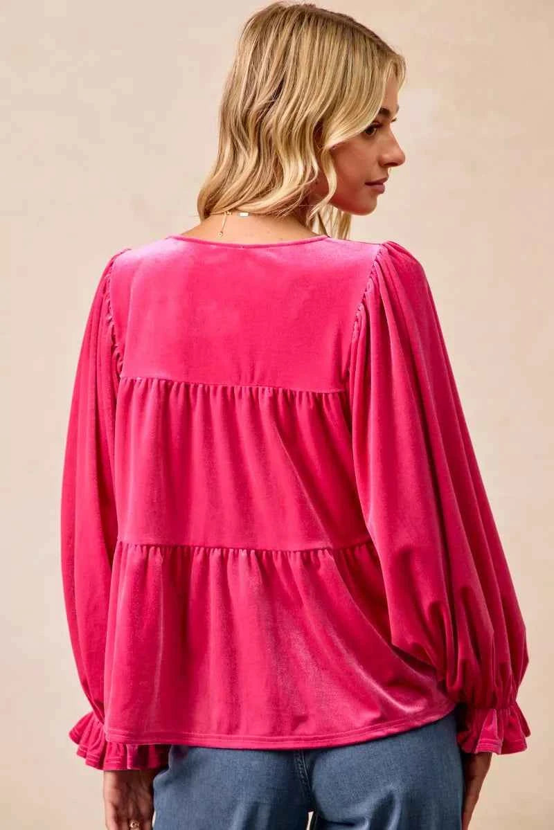 BiBi Christmas Theme Velvet Bow Tied Blouse 125e76329ae6415ab936fe5735fb4526-Max-Origin
