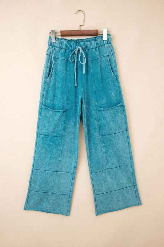 Mineral Wash High Waist Raw Hem Pants