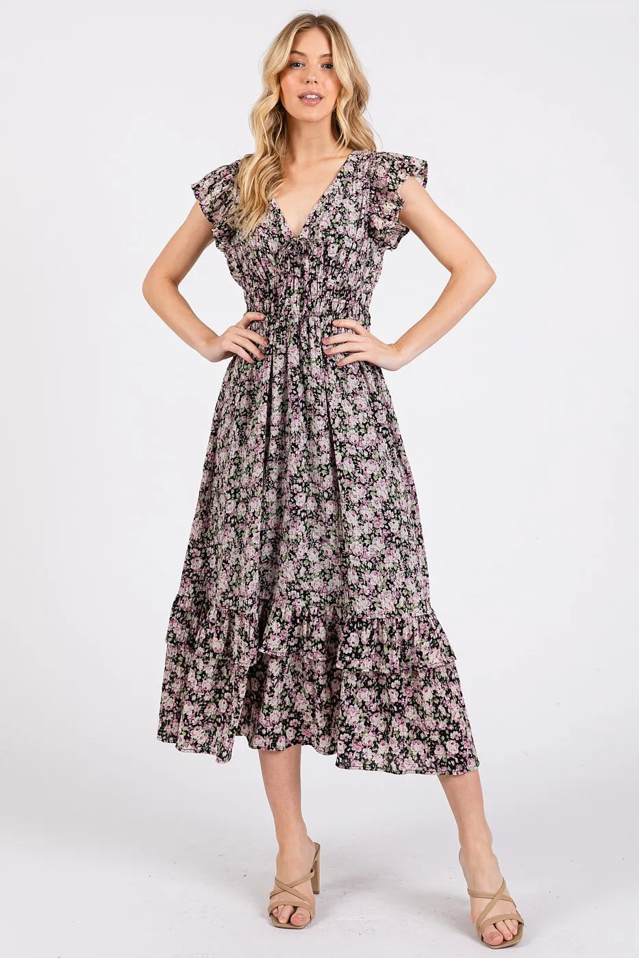 Mittoshop Flower Print Ruffle Cap Sleeve V-neck Midi Dress 133a9f86bac74b3884be6fe3633f42f9-Max-Origin