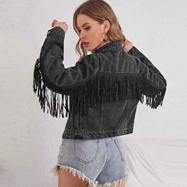 Cropped fringe denim jacket 13692833_0ce2c742-d835-4cf1-bd2f-6b0a43f9475b
