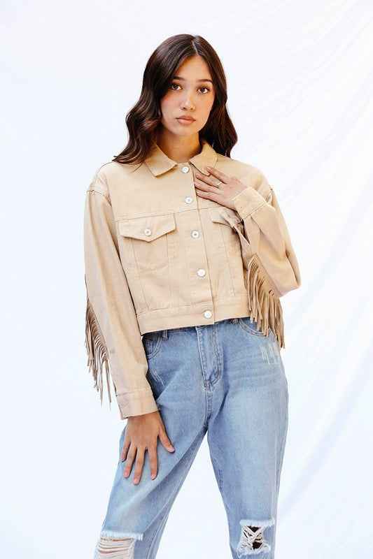 Cropped fringe denim jacket 13692833_3b129868-e13f-4170-905f-72952e568d9f