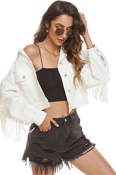 Cropped fringe denim jacket 13692833_8c787dd3-677f-4ad8-ad9d-a0ffdc0049f7