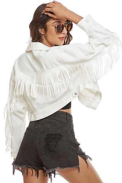 Cropped fringe denim jacket white S 13692833_9caefbde-f240-4ce1-abe6-cfa28536ead1