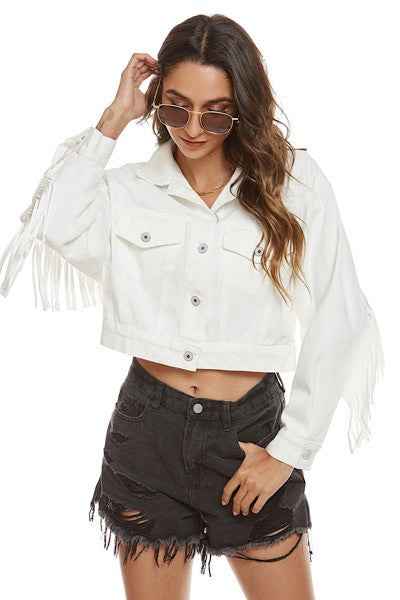 Cropped fringe denim jacket 13692833_ac4ac0d9-4adf-4d74-a71c-bc85323b0457