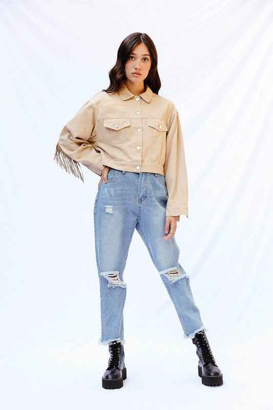 Cropped fringe denim jacket 13692833_c6eaa59c-97b8-495e-9aeb-ce33181fac1b