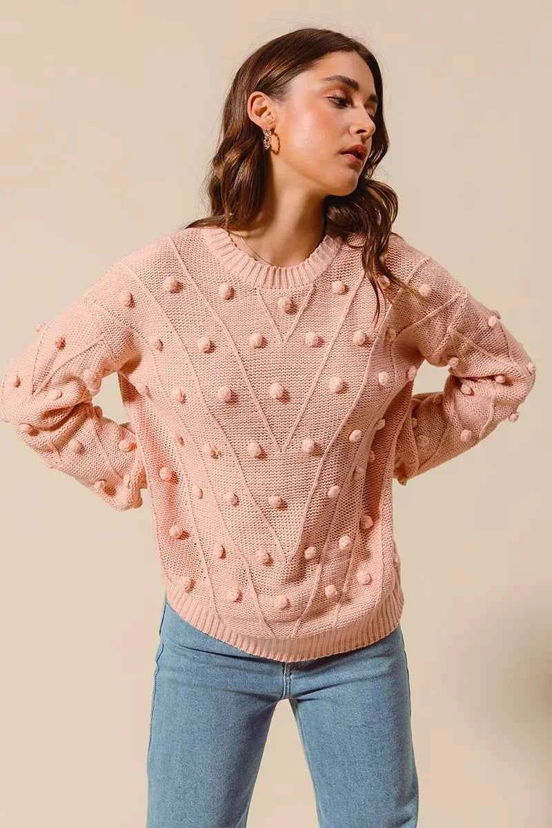 SO ME Pom Pom Textured Knit Sweater Top 1384f46035654ee9a28cb180db8ee7db-Max-Origin