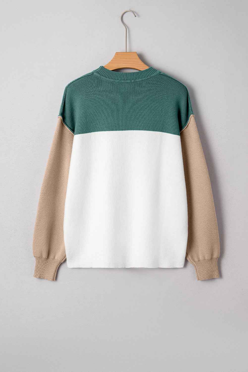 Green Colorblock Ribbed Knit Baggy Sweater 13adc0063827f1d7