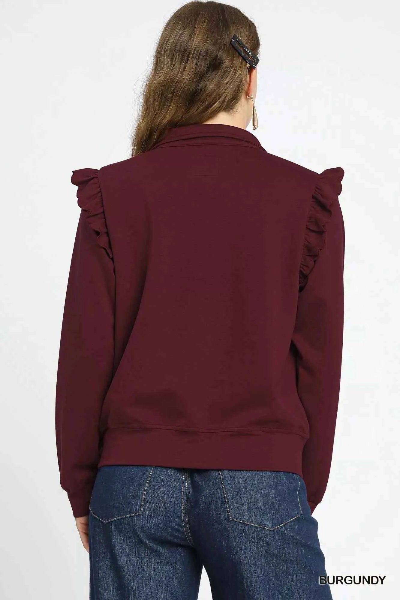 Umgee Luxeknit Ruffle Shoulder Quarter-Zip Sweatshirt 13c32ff5-4b0e-4941-b8cf-dc1818454470-Max-Origin