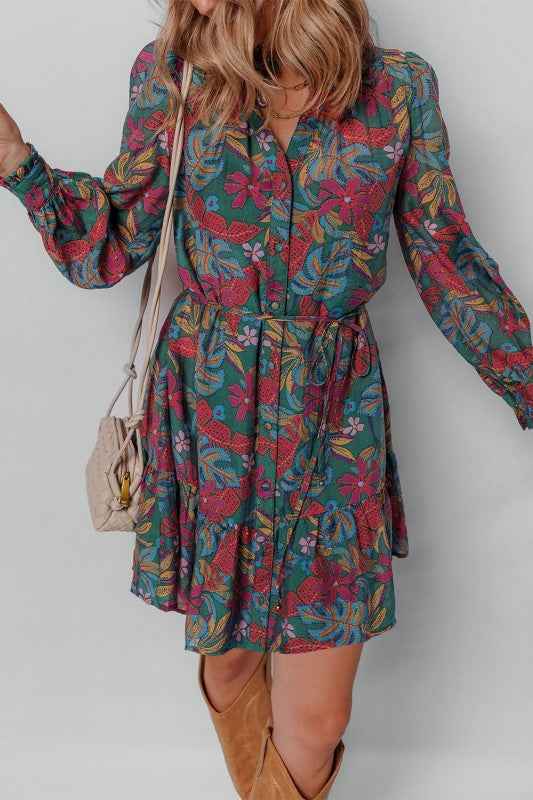 Floral Frilled V-Neck Puff Sleeve Ruffle Shirt Dre 14679db7-931e-4296-90ee-49b457661f9a