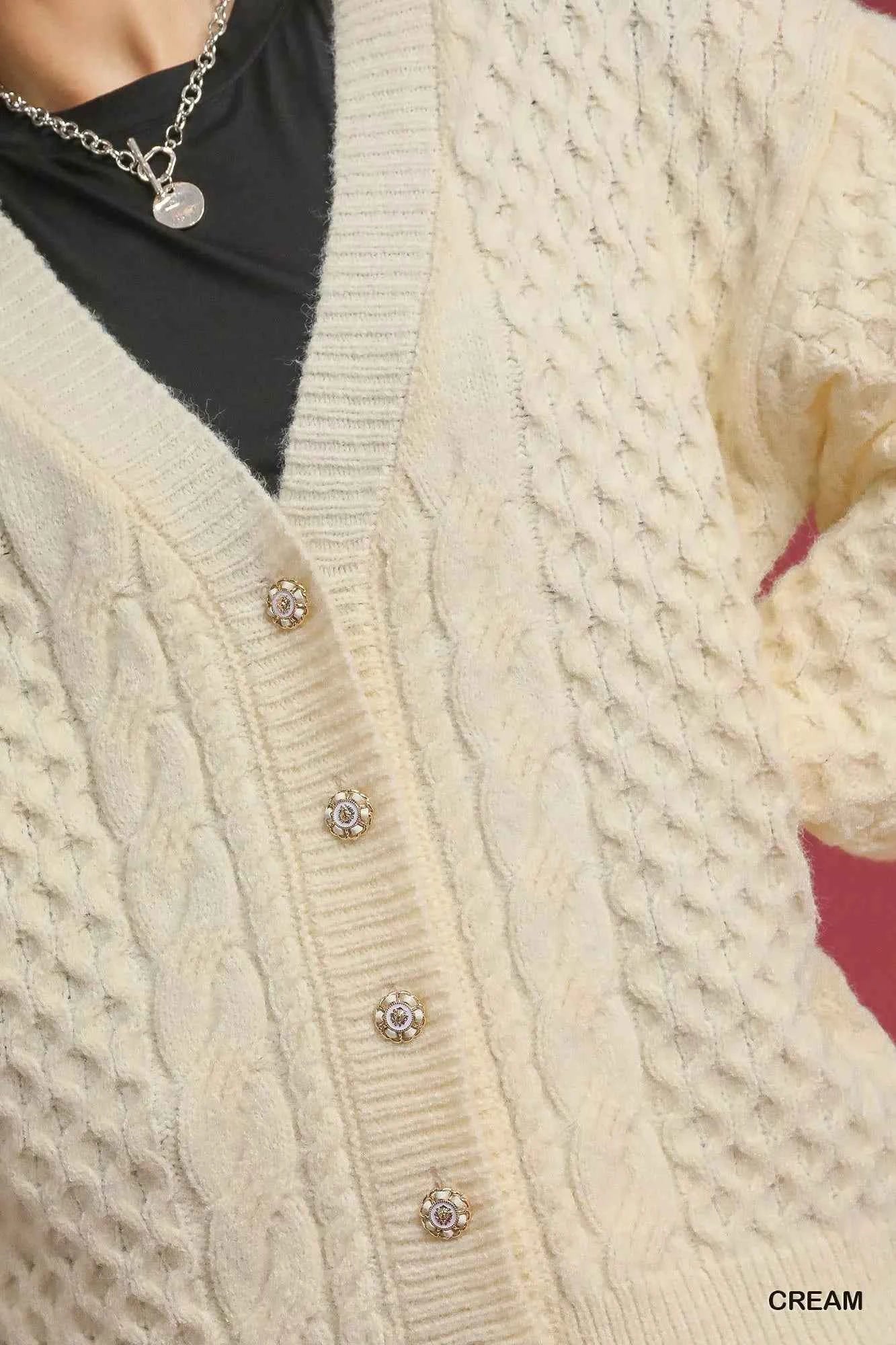Umgee Cable Knit Pearl Button Cardigan 1491c346-faaa-4339-9f93-b6f20f681313-Max-Origin
