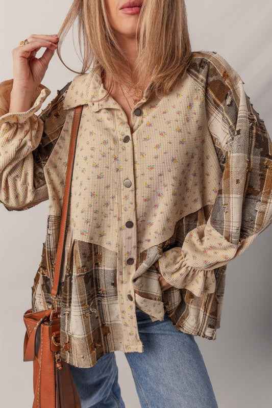 Boho Floral Plaid Patchwork Ruffle Sleeve Waffle S 14a3c1d8-1f63-4c62-b8f9-08d515b4b341