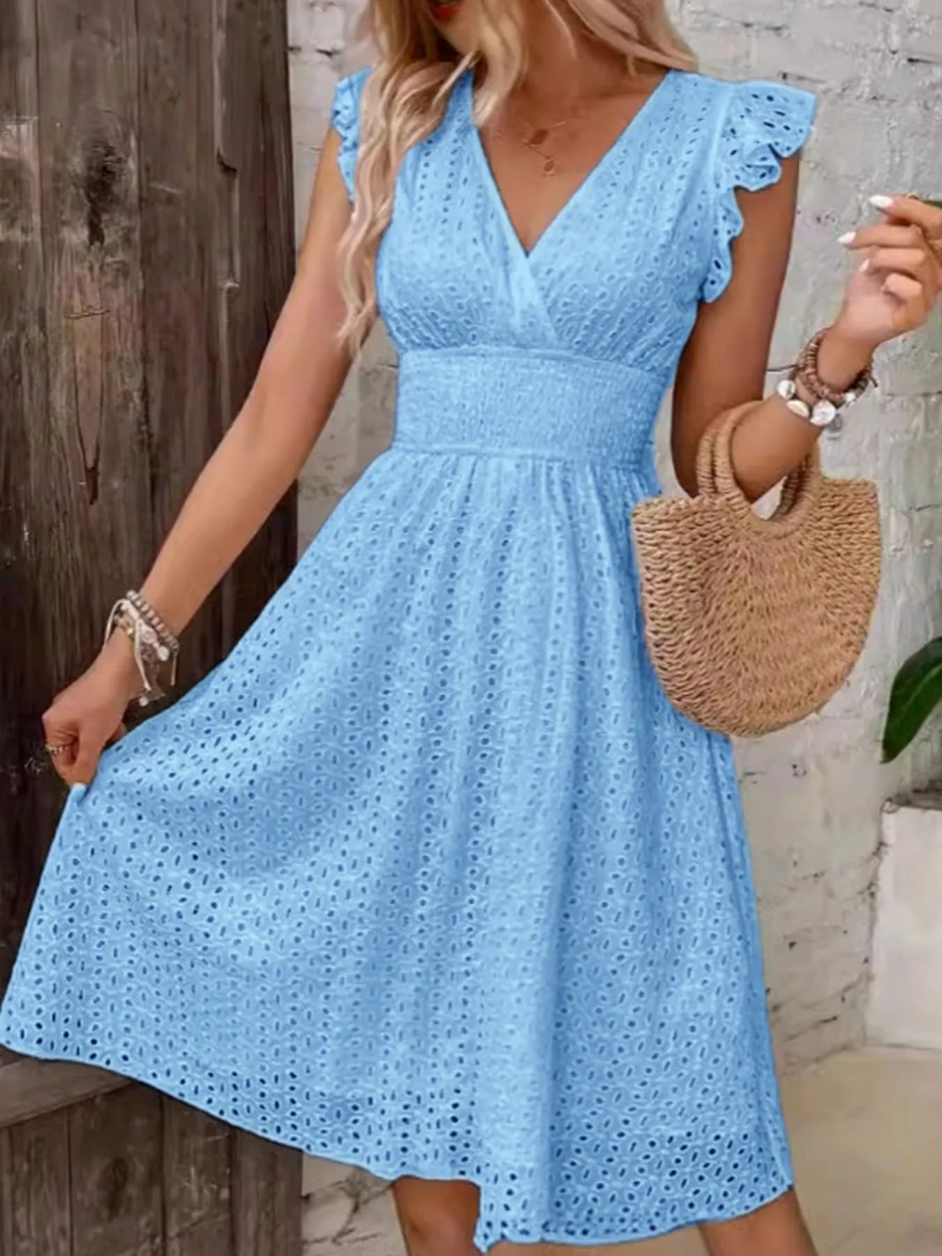 Eyelet Ruffled Cap Sleeve Mini Dress 14b42278-2f66-4953-aa7e-7c0f16fa75ed-Max-Origin