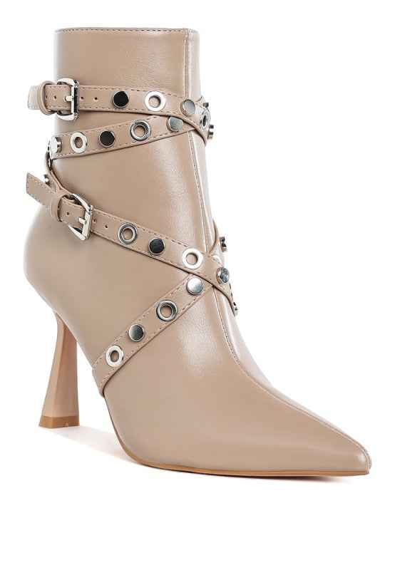 Jacinta Slim Flared Heel Strappy Boots Beige 14cba34b-fb0d-4ceb-a87a-d43894537dd5