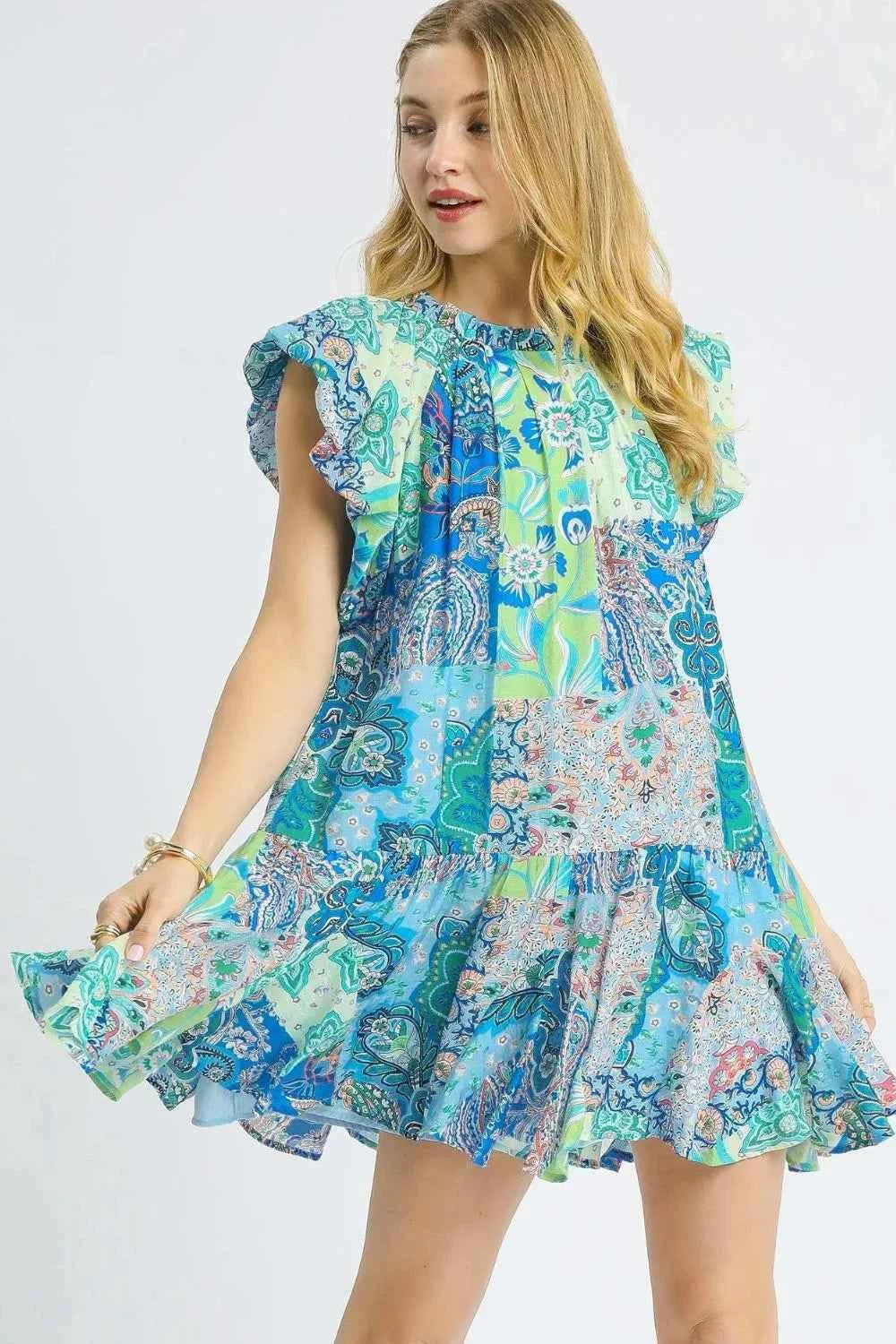 Umgee Printed Ruffle Cap Sleeve Mini Dress 15aeb274-0c33-47aa-a815-2a1847203bca-Max-Origin