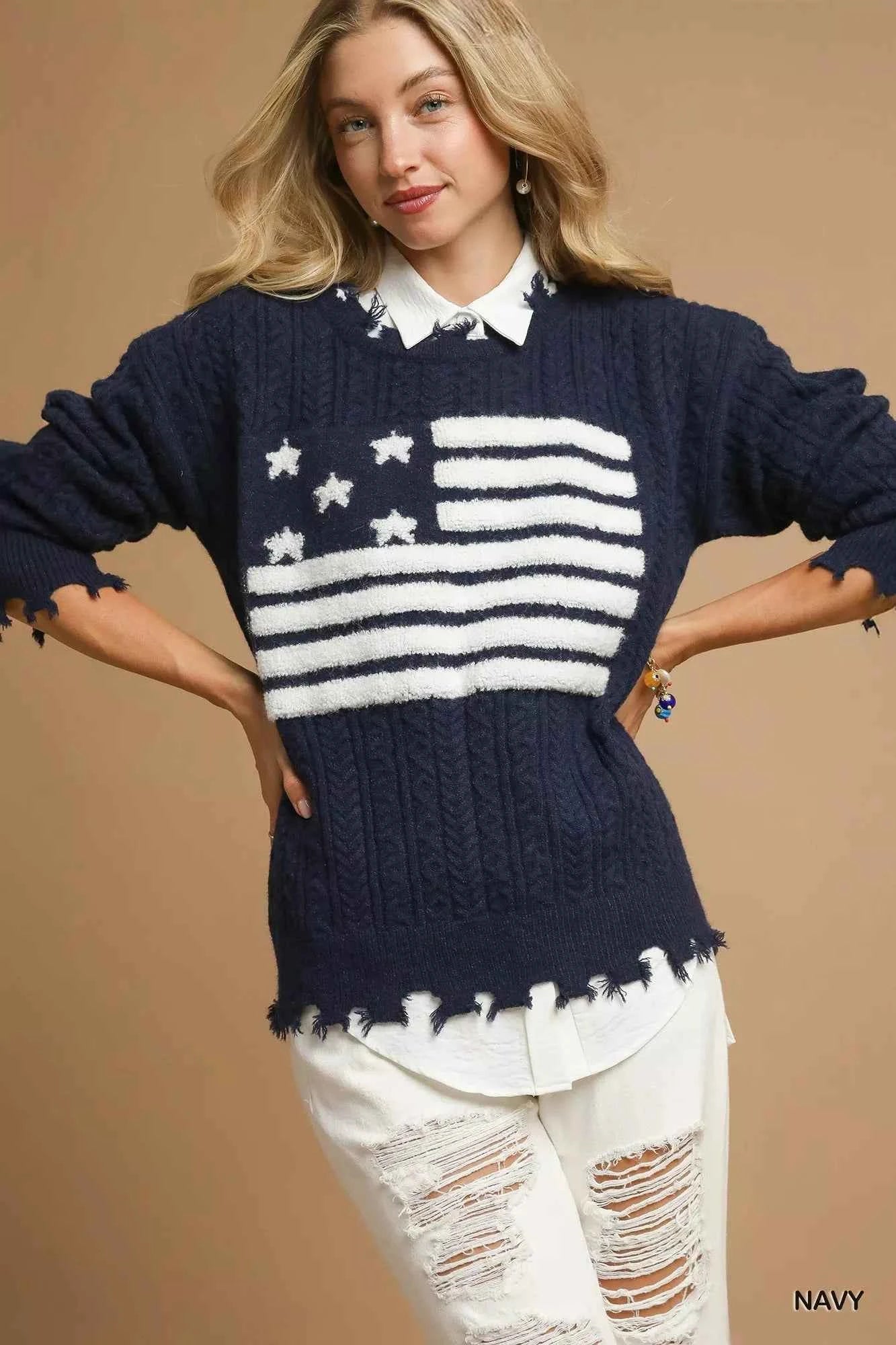 Umgee Distressed American Flag Sweater 16ba6fc5-2119-4715-8a45-0b0b9b287726-Max-Origin