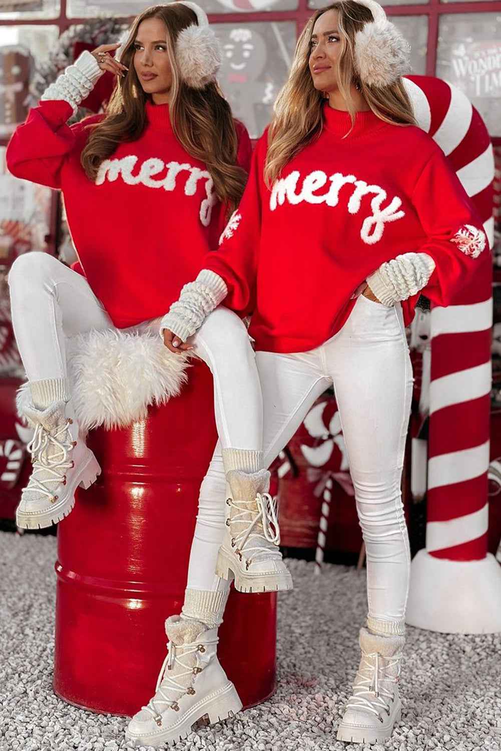 Fiery Red Merry Snowflake Pattern Christmas Turtleneck Sweater 16f7dab8e72f5d9c