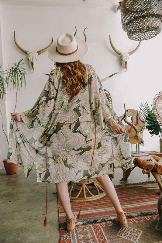 Ikebana Kimono W/ Suede Tie Belt 17078680_6d9c57ac-2d87-4432-957f-2f9c4b1198eb