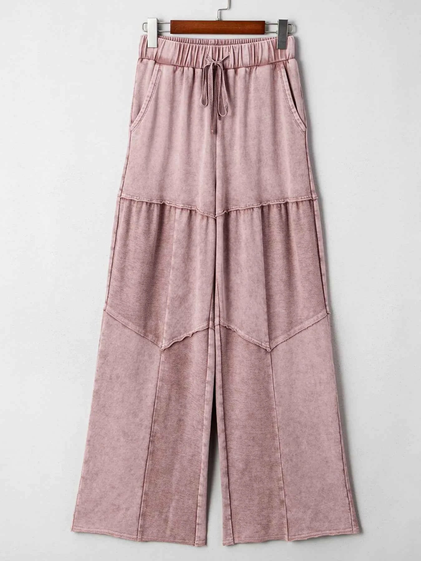 Mineral Wash Tiered Wide Leg Patchwork Drawstring Pants 17256192f4fe4a3f855d20168661d9dd-Max-Origin