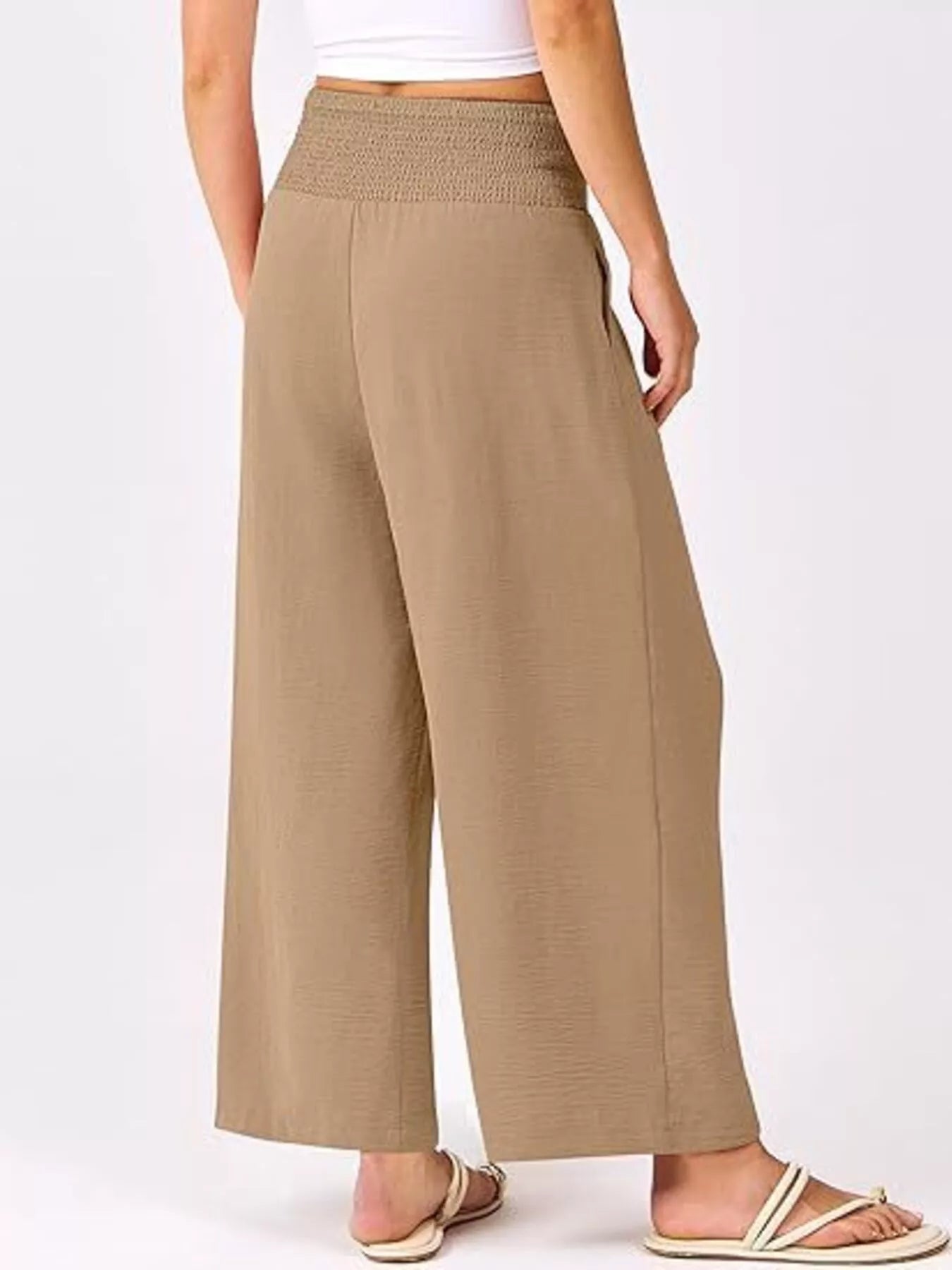 Wide Leg Smocked High Waist Pants 1766850b678b452189d233e36b462d1a-Max-Origin