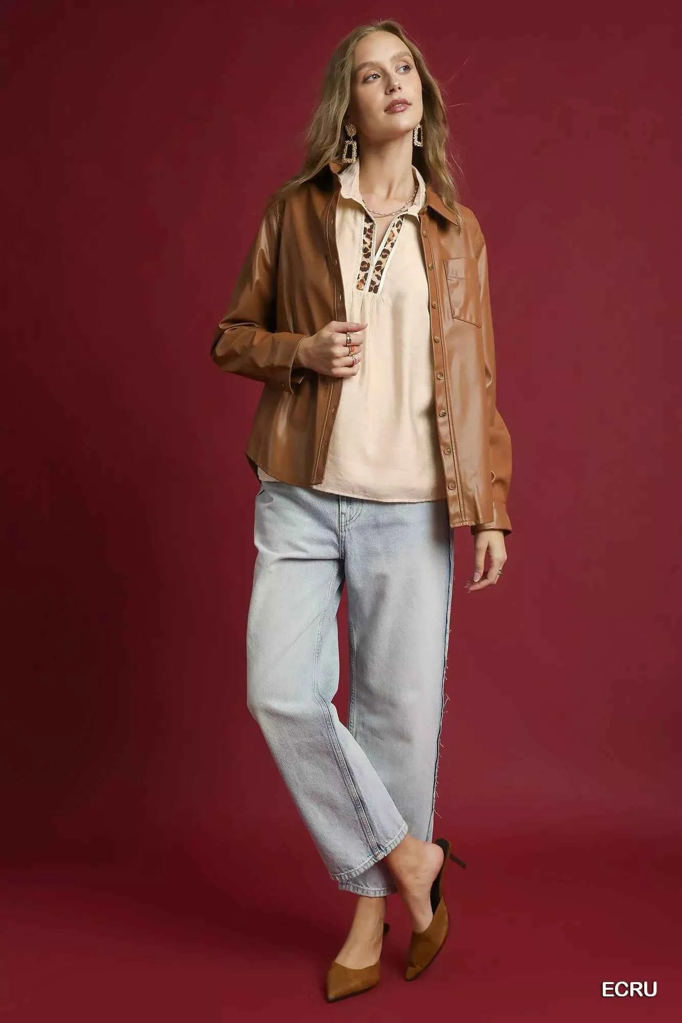 Umgee Long Sleeve Blouse with Leopard Print Trim 1798ffb2-4b74-4ee8-9216-0b5f09235a9e-Max-Origin