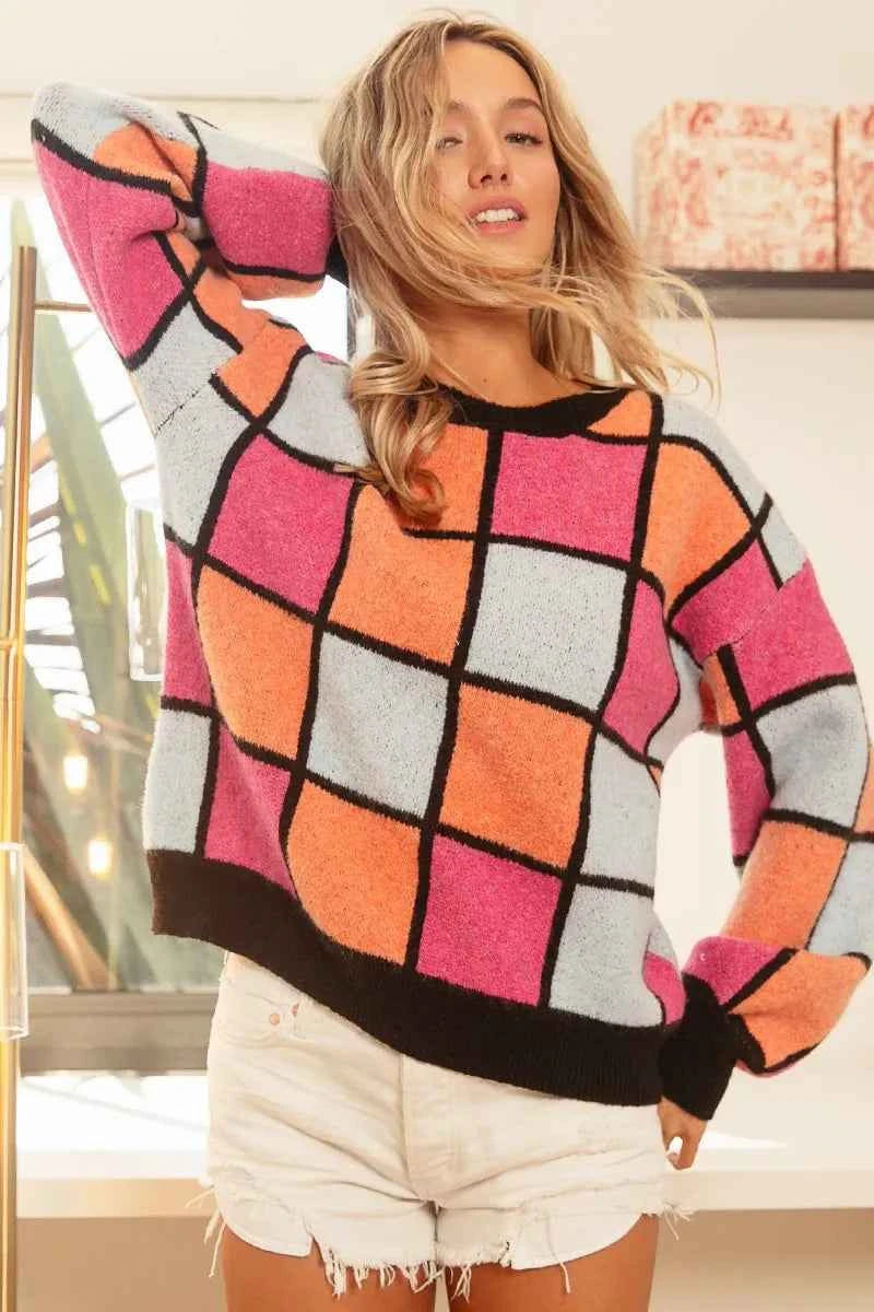 BiBi Multi Color Checker Pattern Sweater 17a0d7c6f023482b94146c2f58420815-Max-Origin