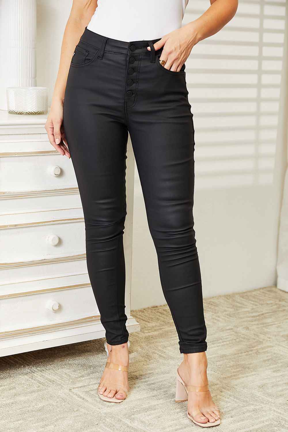 Kancan Full Size High Rise Black Coated Ankle Skinny Jeans 17ada4da738c4ac88ba6be2253cbd9b0-Max