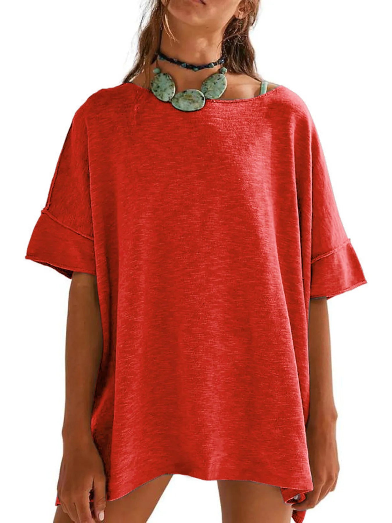 Oversized Round Neck Drop-Shoulder T-Shirt Watermelon Red 17b627c4b605464ca832a531ea88bcd3-Max-Origin