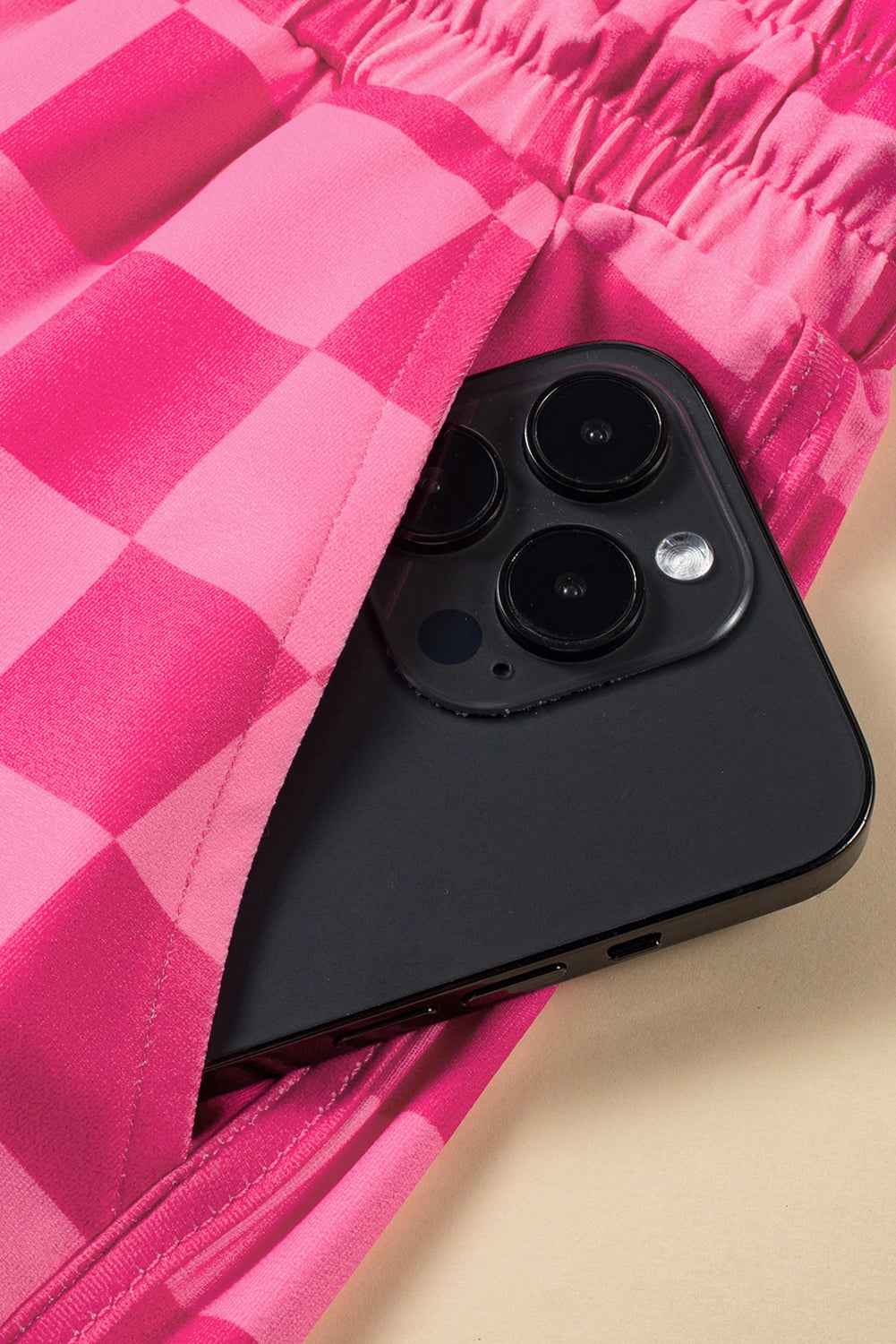 Rose Checkered Drawstring Elastic Waist Casual Shorts 17cf03e2de019cd6