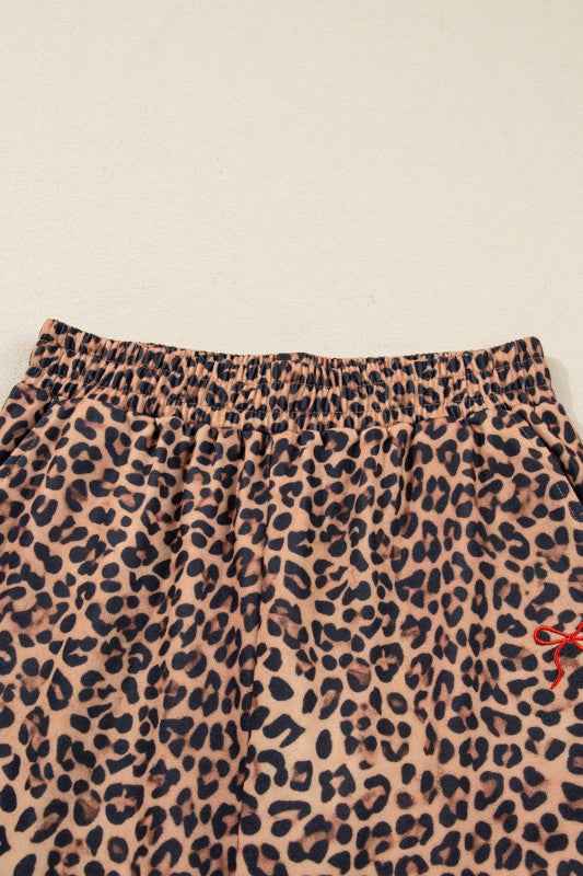 Leopard Bow Embroidered Pullover and Pants Set