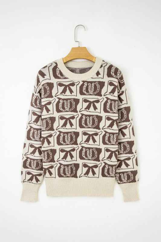 Western Bows & Horseshoes Long Sleeve Sweater 182255e2-a466-4a31-890d-bfb9f373e5e8