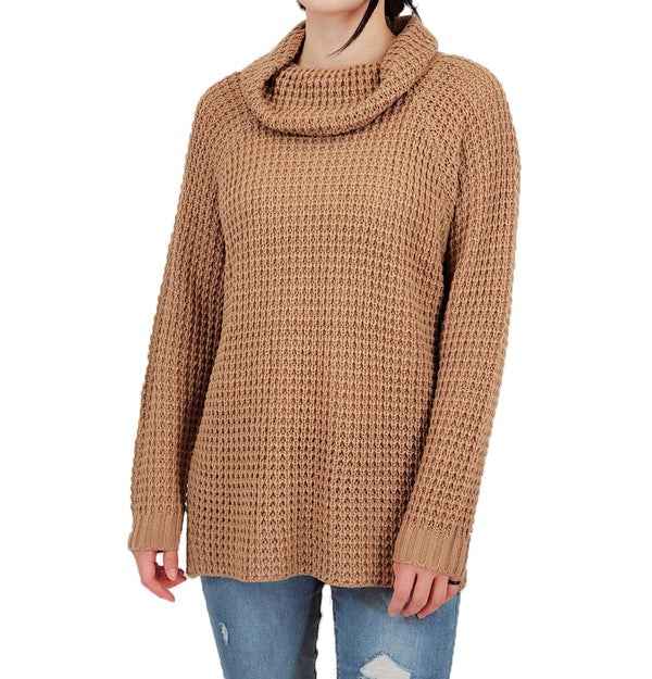 Cowl Neck Oversized Pop-Corn Knit Tunic Sweater Cork 18398151_2063501b-3181-4be4-a4d4-36240304dbd4