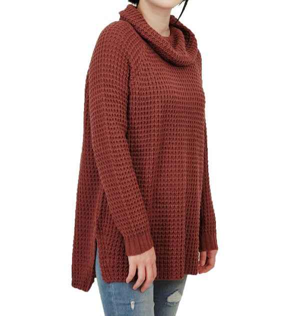 Cowl Neck Oversized Pop-Corn Knit Tunic Sweater Burgundy 18398151_8260d556-cc9b-4160-ba40-b18e2e46a3e9