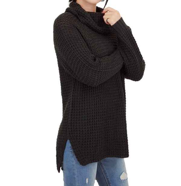 Cowl Neck Oversized Pop-Corn Knit Tunic Sweater Charcoal 18398151_eaf21a7e-a68d-4a19-91ee-ce4405d6b9a2