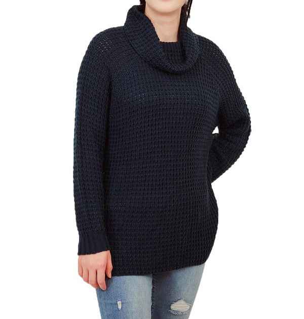 Cowl Neck Oversized Pop-Corn Knit Tunic Sweater Navy 18398151_ee3b30be-312d-404b-935a-8b128e7a6fc0