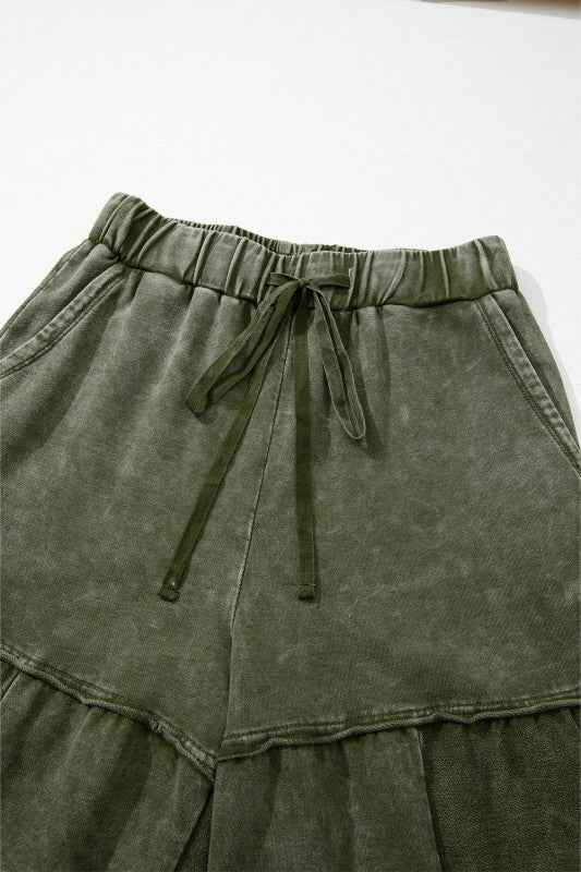 Mineral Wash Patchwork Tiered Wide Leg Pants 185e3e90-fb48-4e92-90b0-da6f0a1e00a6