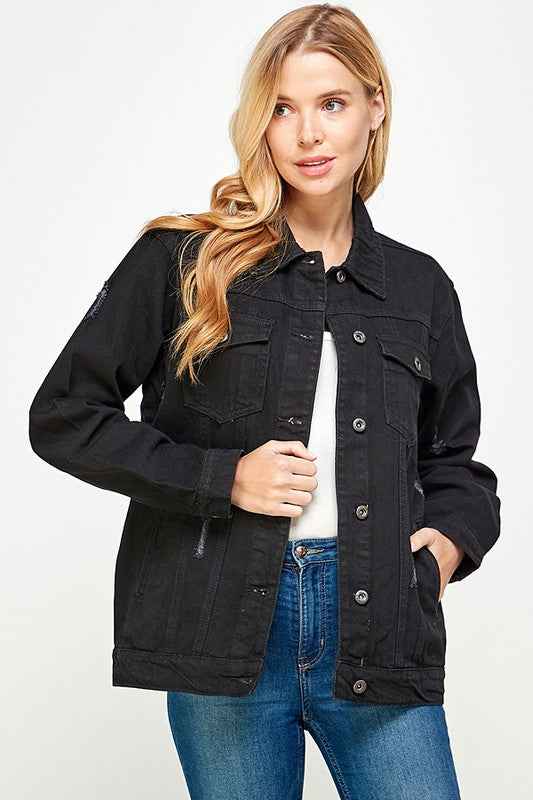 Women's Denim Jacket with Fleece Hoodies BLACK 18614728_6e74ec4f-dc9d-49c2-bb2c-e987a09f8e85