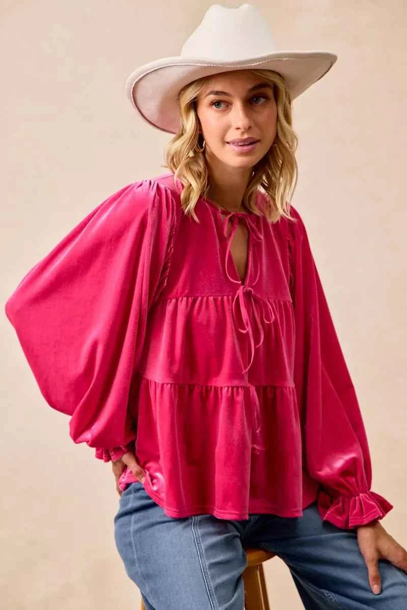 BiBi Christmas Theme Velvet Bow Tied Blouse 18661ab1c39143f7976058eb7aee90cb-Max-Origin