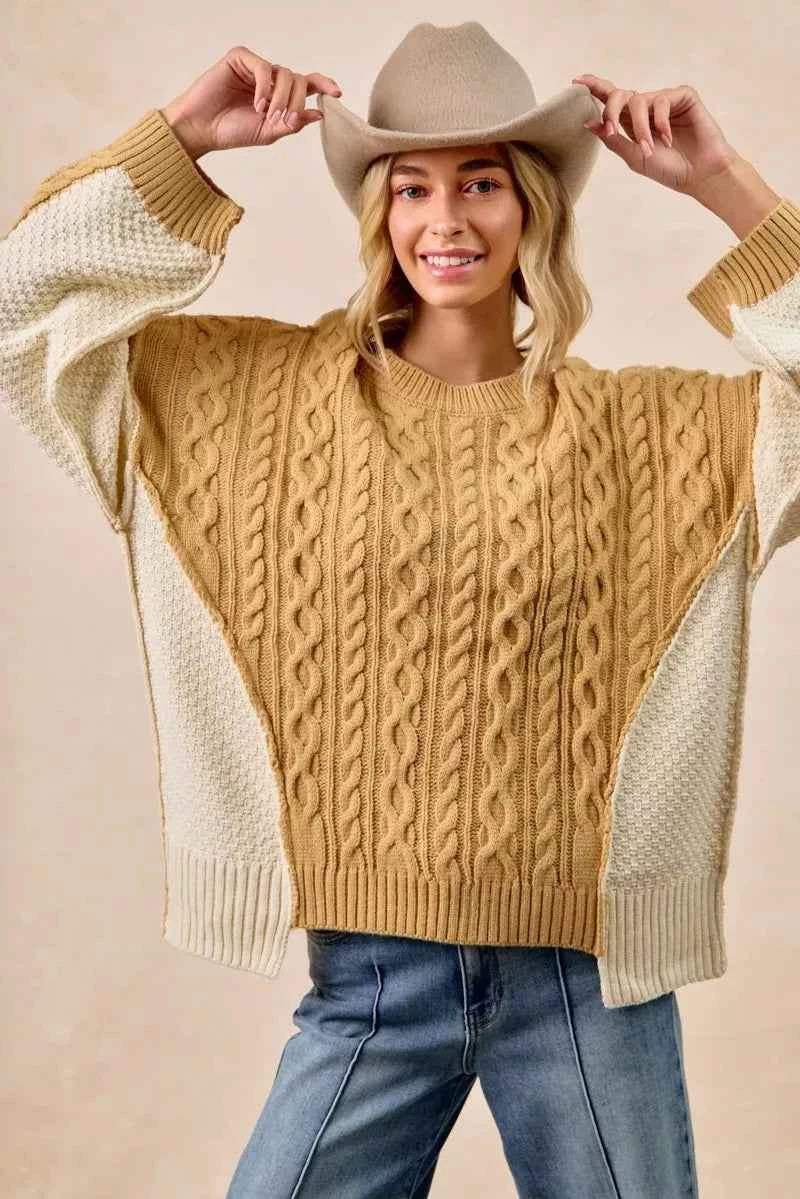 BiBi Cable Knit With Hacci Combo Sweater With Uneven Hem Detail 188ae7d6308a4e29a85b626ed4a45f5d-Max-Origin