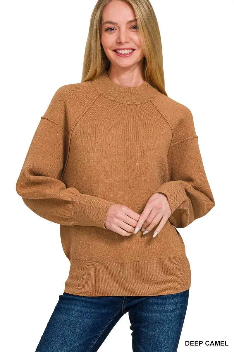 Zenana Viscose Mock Neck Exposed Seam Sweater DEEP CAMEL 19a3b0fac08c4476bf19bd56e46ba145-Max-Origin