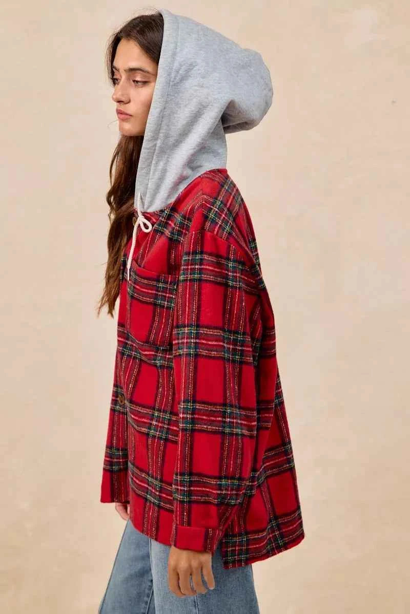 BiBi Brushed Plaid Hooded Jacket