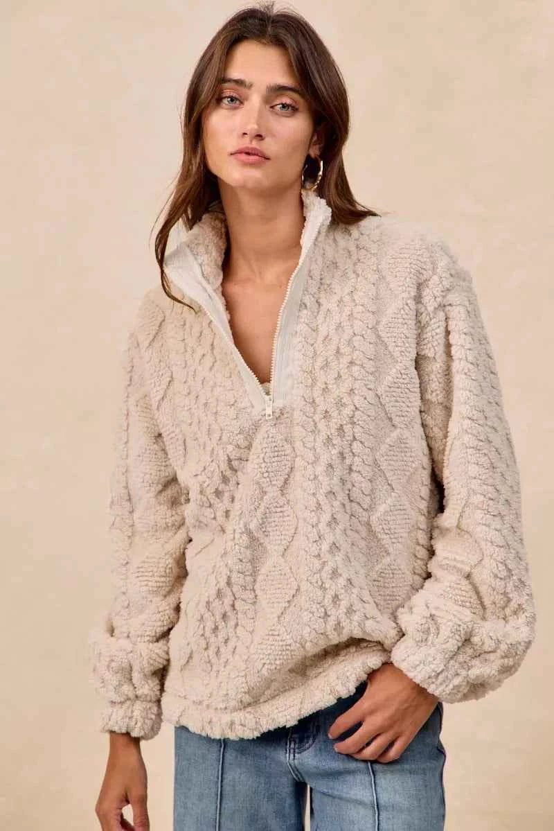 BiBi Patterned Soft Fleece Half Zip Up Top 1a08f8fc-edf0-4b9f-8e90-a2577e1eae00-Max-Origin