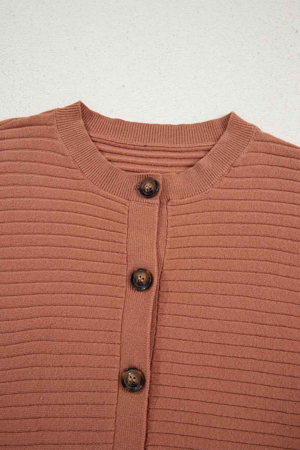 Apricot Pink Rib Knit Button Front Dolman Sleeve Cardigan 1a5f892045682a9e
