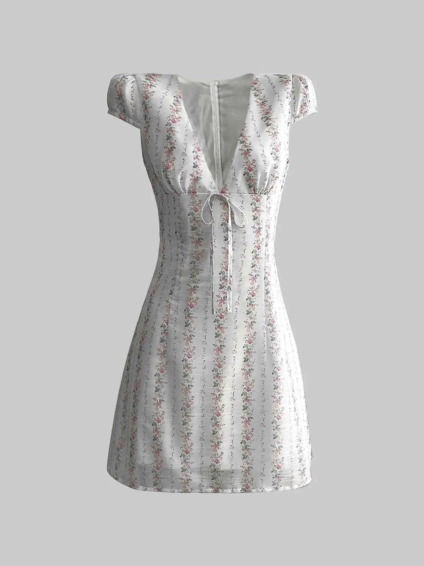 Floral Tie-Front Deep V-Neck Mini Dress 1b1da01d20df4bc29174238f7198d582-Max-Origin