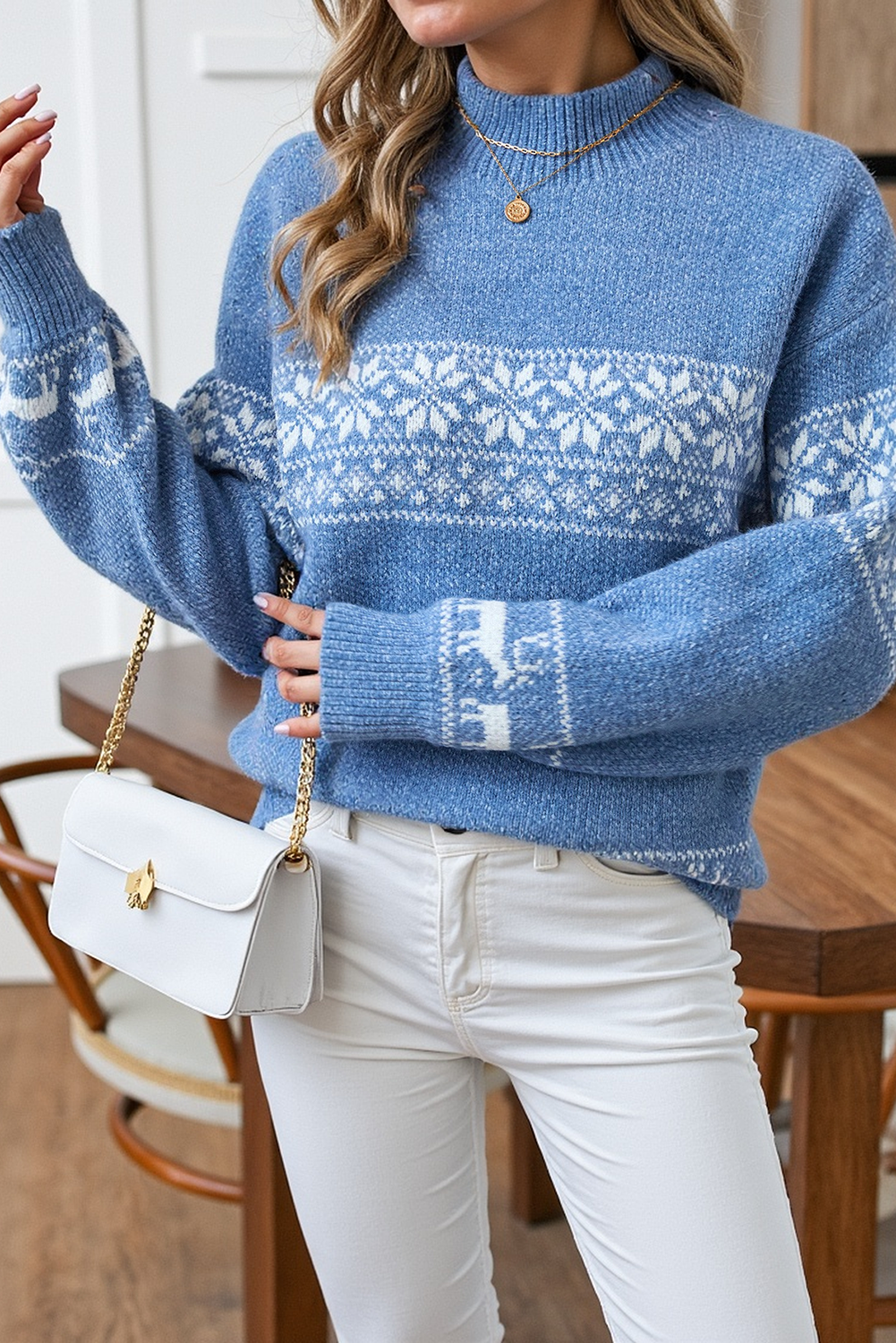 Ashleigh Blue Christmas Snowflake Jacquard Stand Neck Sweater 1b3735299e70877c