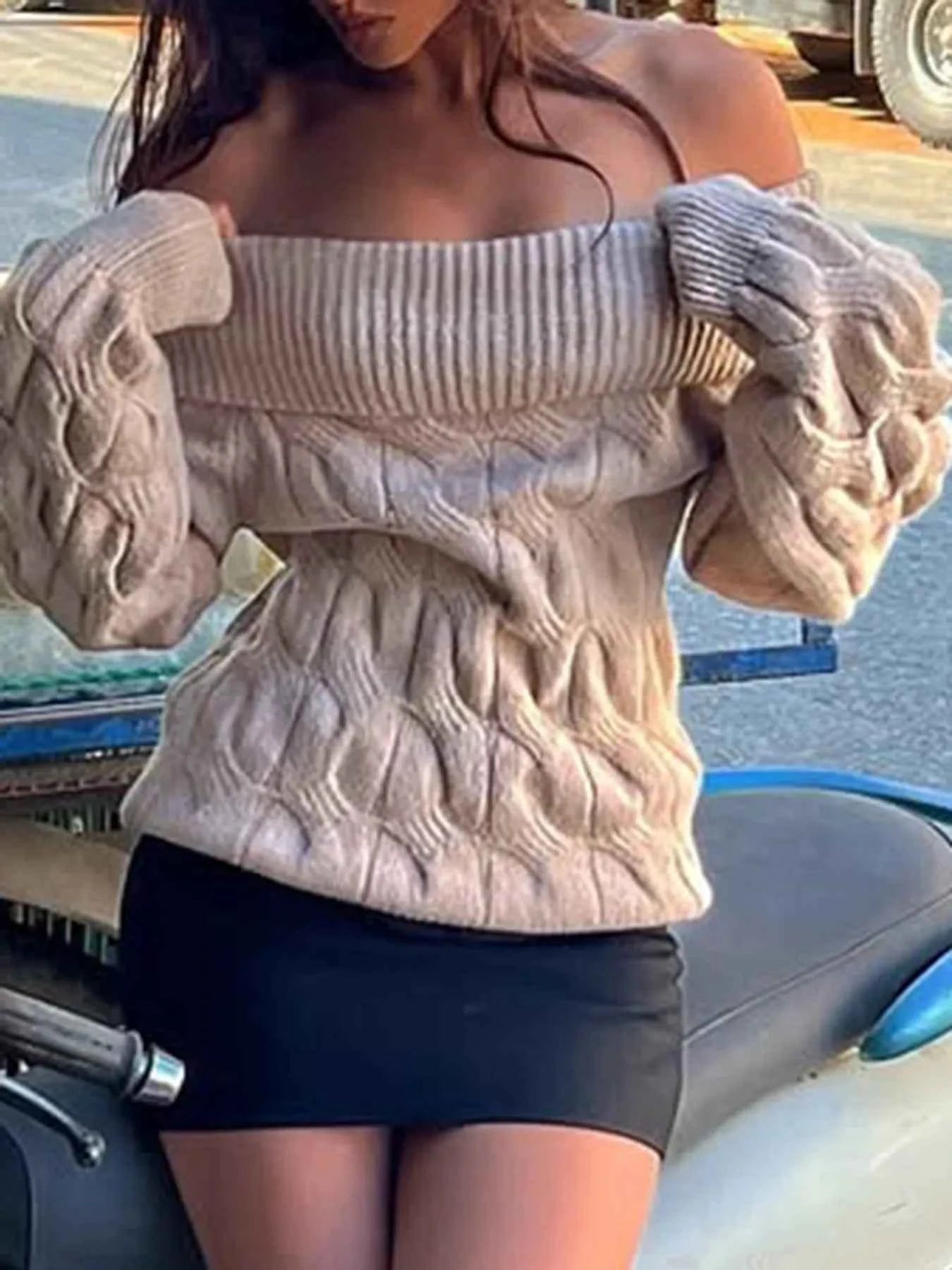 Cable Knit Off-Shoulder Sweater Khaki 1b4d99aacc8d4c308c66106c8a36d4c5-Max-Origin