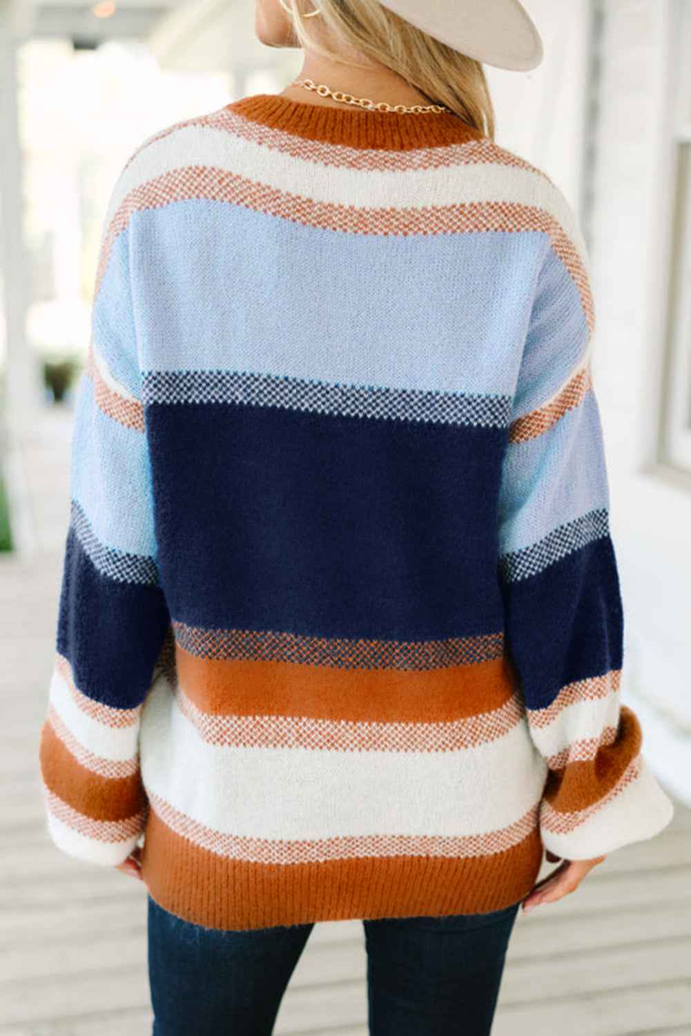 Dark Blue Color Block Round Neck Tunic Sweater 1bcfe16f1ff7ff1d