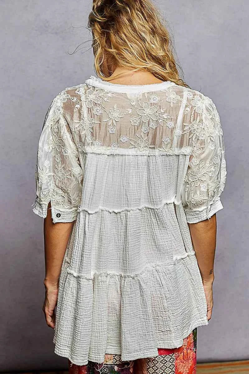 POL Lace Detail Tiered Round Neck Half Sleeve Blouse 1ccf1459-13fa-4118-b6a4-e22d49449297-Max-Origin