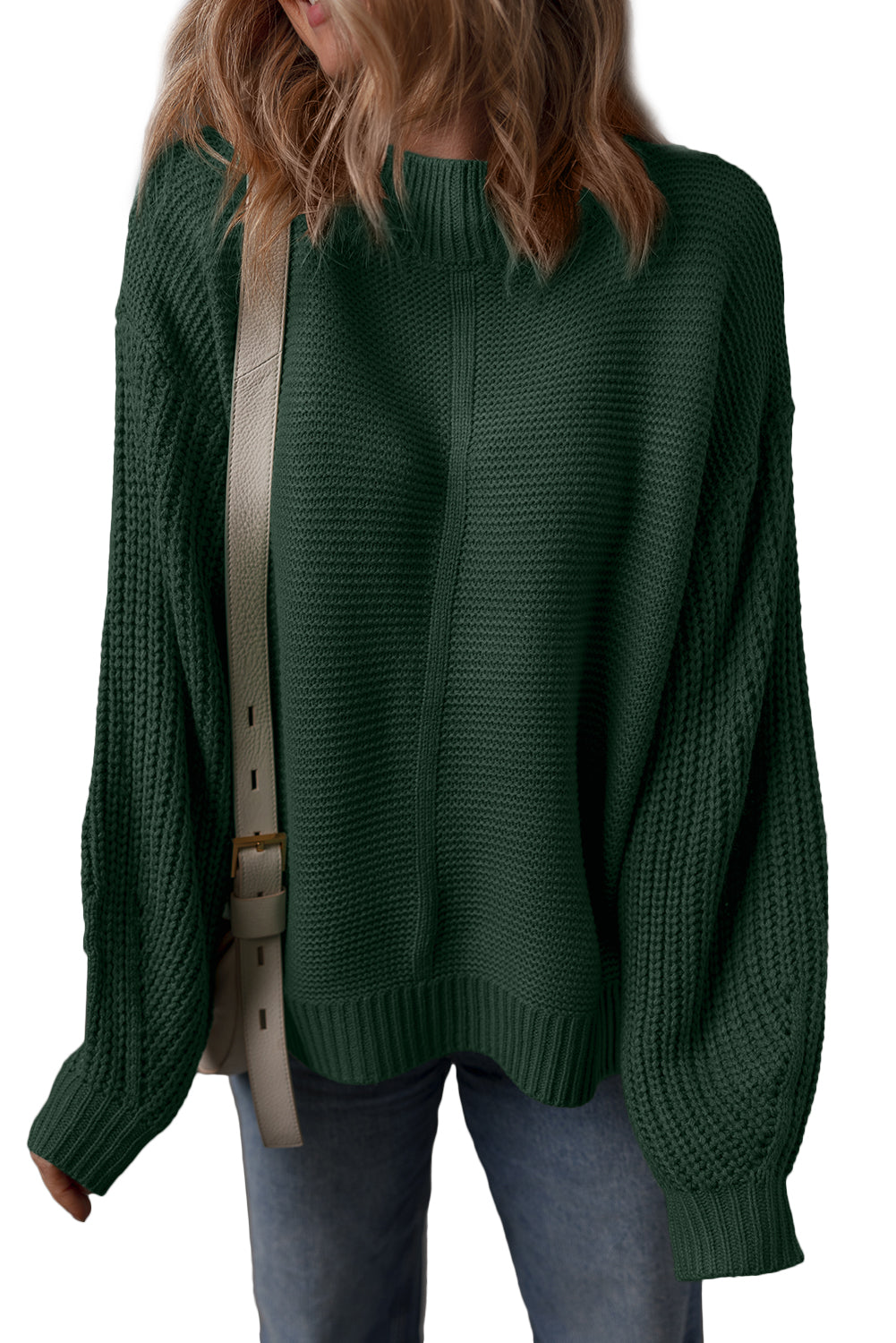 Mist Green Solid Color Front Seam Drop Shoulder Loose Sweater 1ce4fa8b1fcb52ad