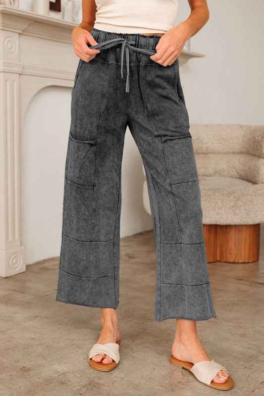 Mineral Wash High Waist Raw Hem Pants