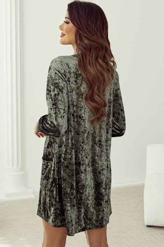 Velvet Long Sleeve V-Neck Side Pocket Dress 1d5080a4-2222-4c1c-a330-df2f7672276a